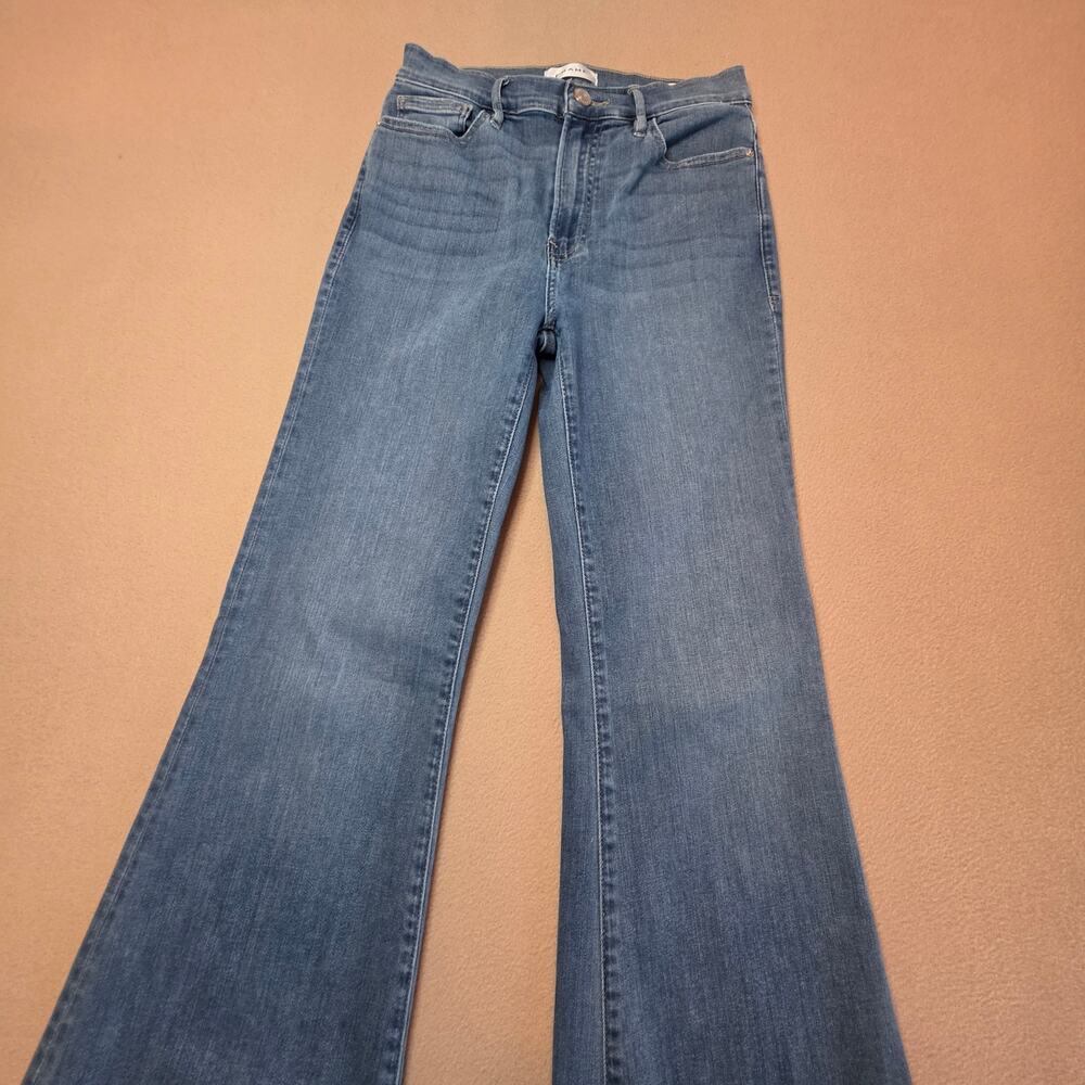 Frame Le Easy Flare Jeans Anastasia Blue Wash Sz 27 High-Rise Stretch Denim